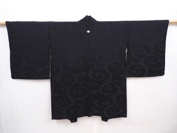 Photo1: 6121T07z620 Vintage Japanese Kimono Silk HAORI Karakusa Black (1)