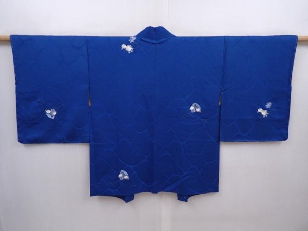 Photo1: 6121T08z500 Vintage Japanese Kimono Silk HAORI Folding fan Dark blue (1)