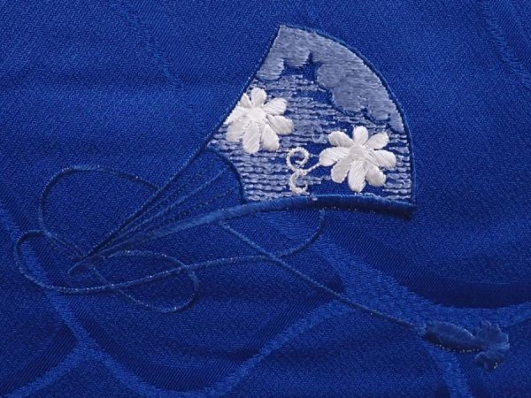 Photo5: 6121T08z500 Vintage Japanese Kimono Silk HAORI Folding fan Dark blue (5)