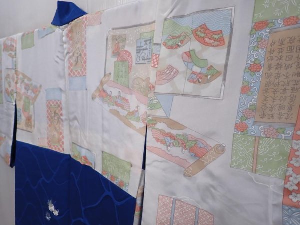 Photo8: 6121T08z500 Vintage Japanese Kimono Silk HAORI Folding fan Dark blue (8)