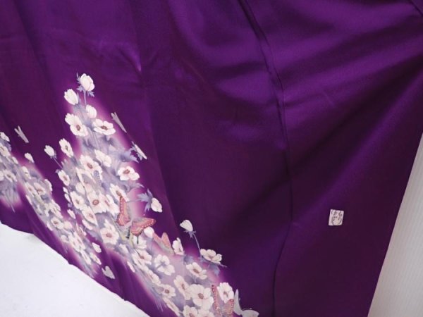 Photo4: 6121T10z1050 Vintage Japanese Kimono Silk FURISODE Butterfly Grape (4)