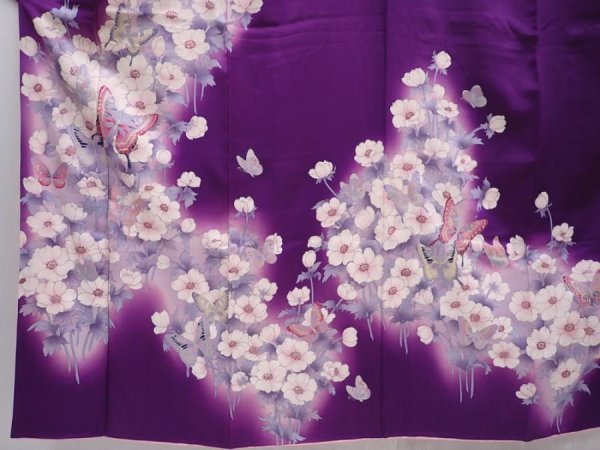 Photo5: 6121T10z1050 Vintage Japanese Kimono Silk FURISODE Butterfly Grape (5)