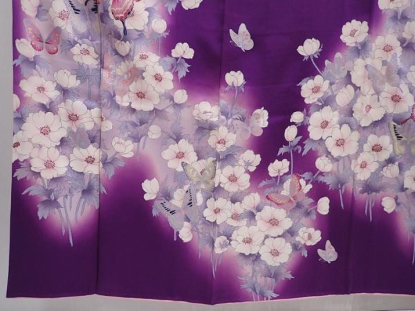 Photo6: 6121T10z1050 Vintage Japanese Kimono Silk FURISODE Butterfly Grape (6)