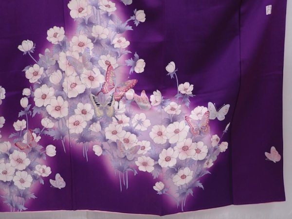 Photo7: 6121T10z1050 Vintage Japanese Kimono Silk FURISODE Butterfly Grape (7)