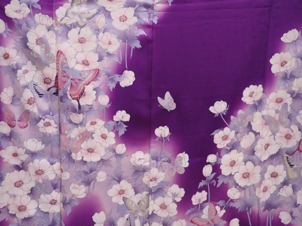 Photo8: 6121T10z1050 Vintage Japanese Kimono Silk FURISODE Butterfly Grape (8)