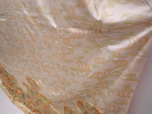 Photo4: 6121T12z1350 Vintage Japanese Kimono Silk FURISODE Flowers Sand beige (4)