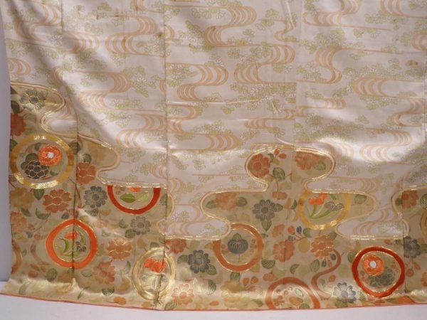 Photo5: 6121T12z1350 Vintage Japanese Kimono Silk FURISODE Flowers Sand beige (5)