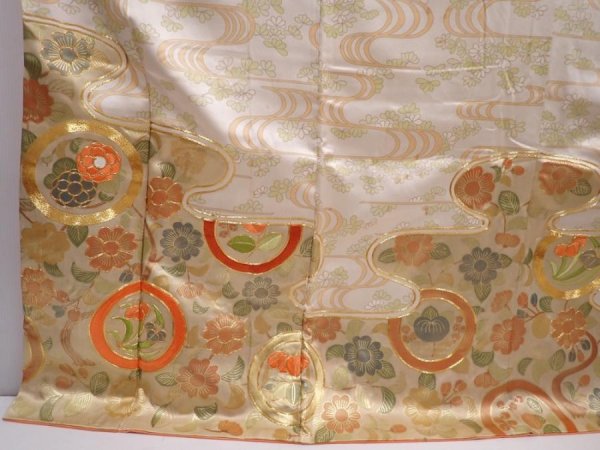 Photo6: 6121T12z1350 Vintage Japanese Kimono Silk FURISODE Flowers Sand beige (6)