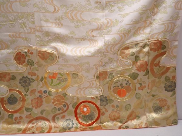 Photo7: 6121T12z1350 Vintage Japanese Kimono Silk FURISODE Flowers Sand beige (7)