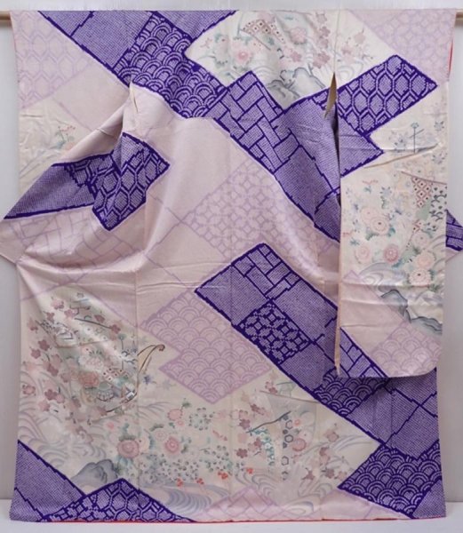 Photo1: 6121T13z1180 Vintage Japanese Kimono Silk FURISODE Ship Light purple (1)