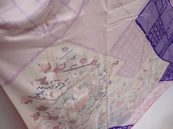 Photo3: 6121T13z1180 Vintage Japanese Kimono Silk FURISODE Ship Light purple (3)