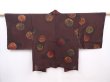 Photo1: 6126T01z570 Vintage Japanese Kimono Silk HAORI  Dark brown (1)