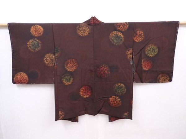 Photo1: 6126T01z570 Vintage Japanese Kimono Silk HAORI  Dark brown (1)