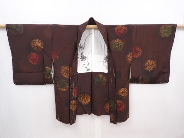 Photo5: 6126T01z570 Vintage Japanese Kimono Silk HAORI  Dark brown (5)