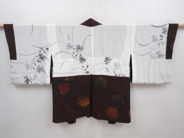 Photo6: 6126T01z570 Vintage Japanese Kimono Silk HAORI  Dark brown (6)