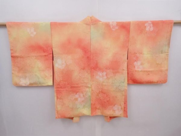Photo1: 6126T02z540 Vintage Japanese Kimono Silk HAORI Flower Orangered (1)