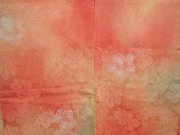 Photo3: 6126T02z540 Vintage Japanese Kimono Silk HAORI Flower Orangered (3)