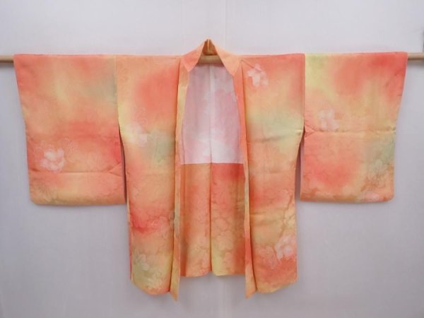 Photo4: 6126T02z540 Vintage Japanese Kimono Silk HAORI Flower Orangered (4)