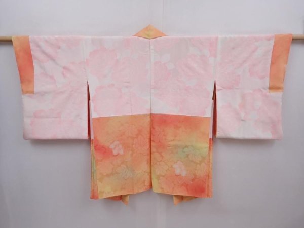 Photo6: 6126T02z540 Vintage Japanese Kimono Silk HAORI Flower Orangered (6)
