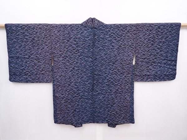 Photo2: 6126T04z360 Vintage Japanese Kimono Silk HAORI Shibakusa Steel blue (2)