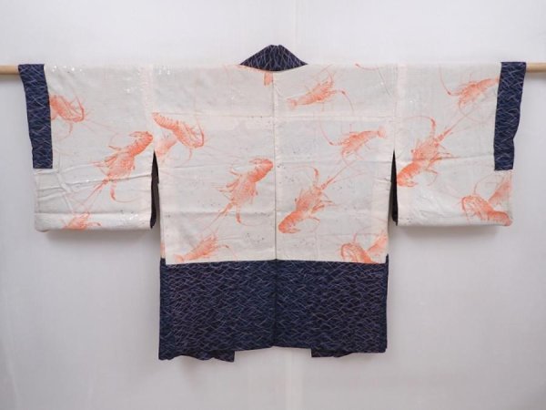 Photo7: 6126T04z360 Vintage Japanese Kimono Silk HAORI Shibakusa Steel blue (7)
