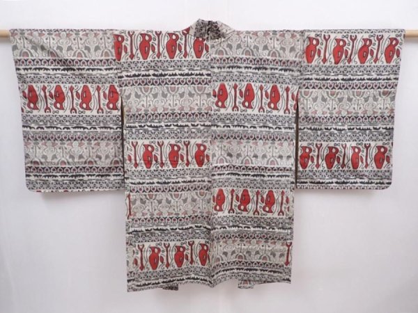 Photo1: 6126T05z480 Vintage Japanese Kimono Silk OSHIMA HAORI  Sand beige (1)