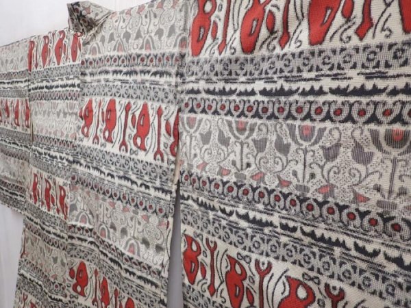 Photo2: 6126T05z480 Vintage Japanese Kimono Silk OSHIMA HAORI  Sand beige (2)