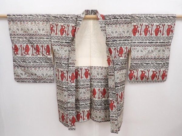 Photo5: 6126T05z480 Vintage Japanese Kimono Silk OSHIMA HAORI  Sand beige (5)