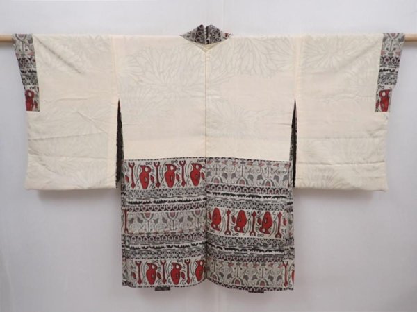 Photo6: 6126T05z480 Vintage Japanese Kimono Silk OSHIMA HAORI  Sand beige (6)