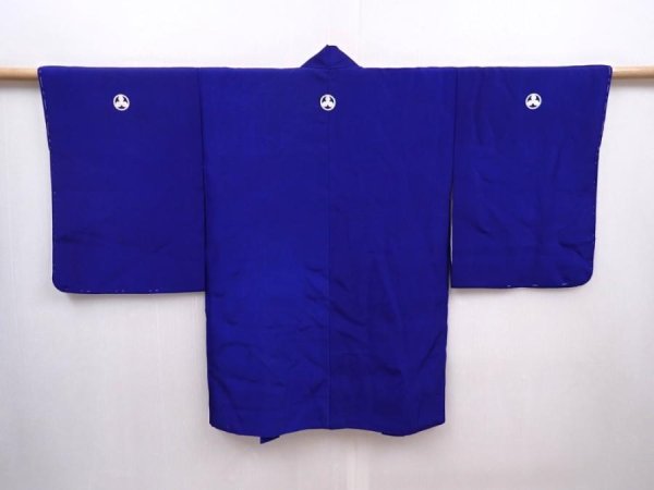 Photo1: 6126T06z460 Vintage Japanese Kimono Silk Kids HAORI Plain Dark lavender blue (1)