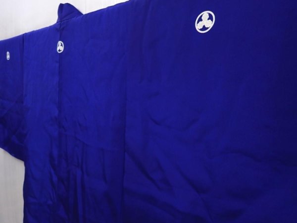 Photo2: 6126T06z460 Vintage Japanese Kimono Silk Kids HAORI Plain Dark lavender blue (2)