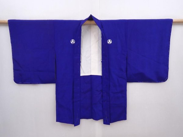 Photo6: 6126T06z460 Vintage Japanese Kimono Silk Kids HAORI Plain Dark lavender blue (6)