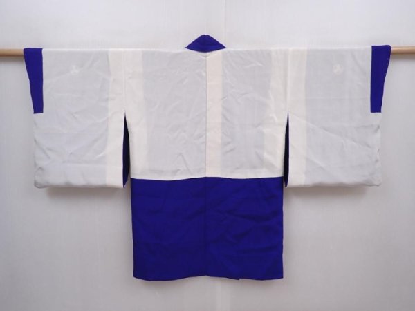 Photo7: 6126T06z460 Vintage Japanese Kimono Silk Kids HAORI Plain Dark lavender blue (7)