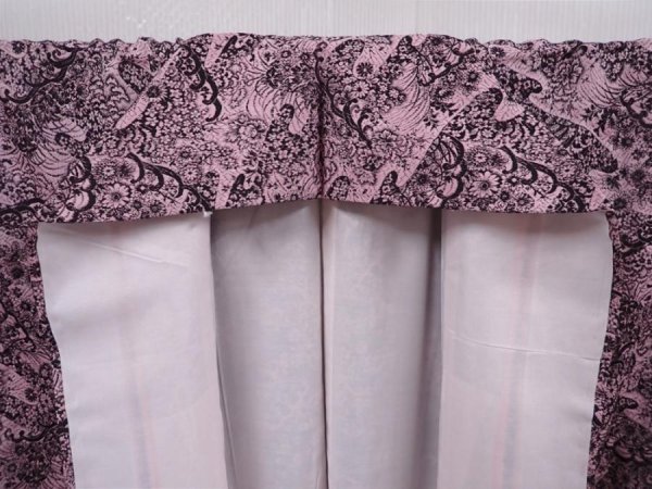 Photo7: 6126T08z900 Vintage Japanese Kimono Synthetic TSUMUGI Flowers Pink (7)