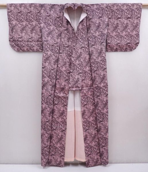 Photo8: 6126T08z900 Vintage Japanese Kimono Synthetic TSUMUGI Flowers Pink (8)