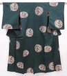 Photo1: 6126T09z730 Vintage Japanese Kimono Silk OMESHI  Dark green (1)