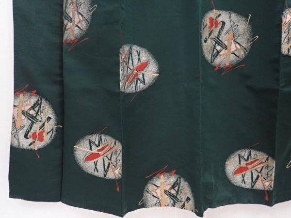 Photo4: 6126T09z730 Vintage Japanese Kimono Silk OMESHI  Dark green (4)