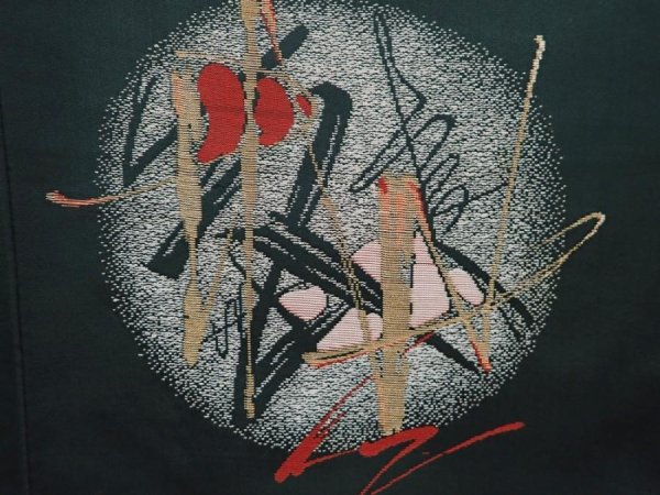 Photo6: 6126T09z730 Vintage Japanese Kimono Silk OMESHI  Dark green (6)