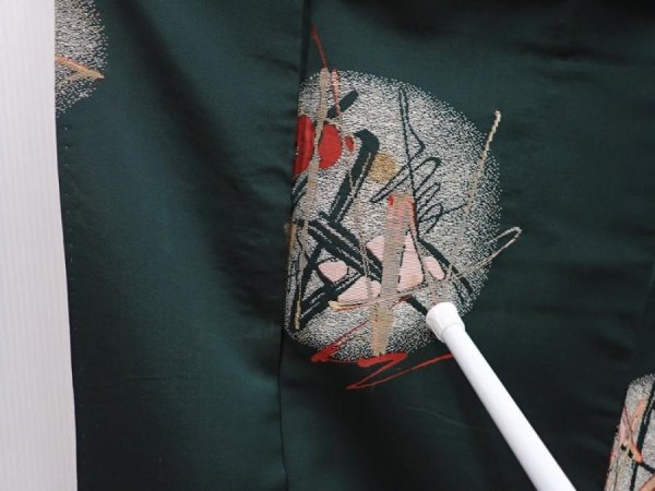 Photo7: 6126T09z730 Vintage Japanese Kimono Silk OMESHI  Dark green (7)