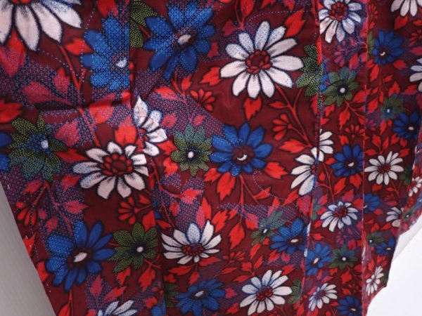 Photo3: 6126T10z800 Antique Japanese Kimono Cotton KOMON Flower Dark red (3)