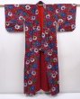 Photo8: 6126T10z800 Antique Japanese Kimono Cotton KOMON Flower Dark red (8)
