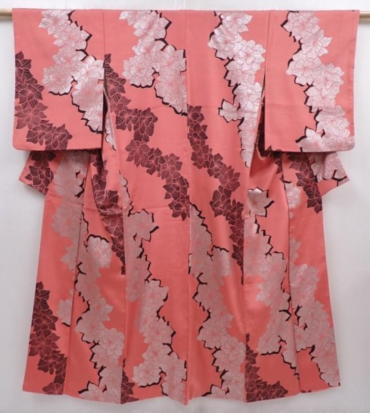 Photo1: 6126T11z980 Vintage Japanese Kimono Silk OMESHI Flower Pink (1)