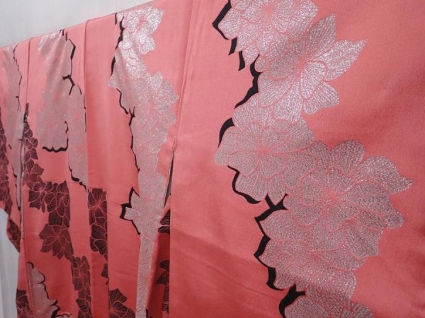 Photo2: 6126T11z980 Vintage Japanese Kimono Silk OMESHI Flower Pink (2)