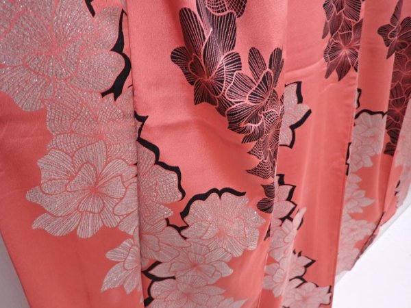 Photo3: 6126T11z980 Vintage Japanese Kimono Silk OMESHI Flower Pink (3)