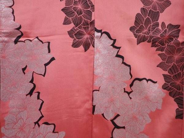Photo5: 6126T11z980 Vintage Japanese Kimono Silk OMESHI Flower Pink (5)