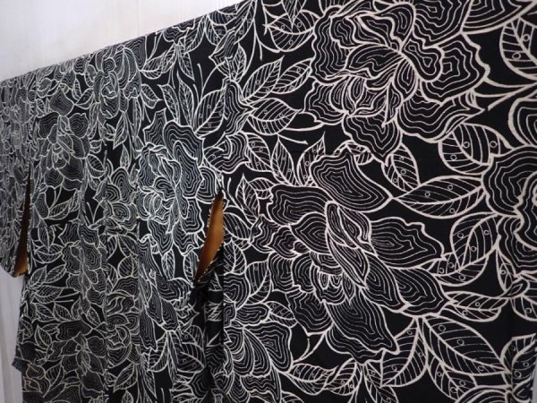Photo2: 6126T12z760 Vintage Japanese Kimono Silk KOMON Peony Black (2)