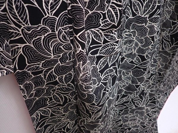 Photo3: 6126T12z760 Vintage Japanese Kimono Silk KOMON Peony Black (3)
