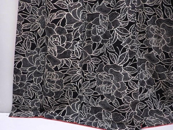 Photo4: 6126T12z760 Vintage Japanese Kimono Silk KOMON Peony Black (4)
