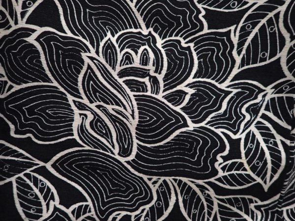 Photo6: 6126T12z760 Vintage Japanese Kimono Silk KOMON Peony Black (6)