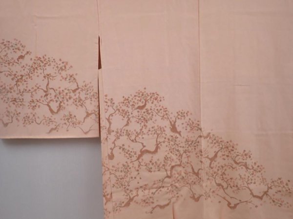 Photo3: 6128T01z600 Vintage Japanese Kimono Silk HAORI Tree Peach (3)